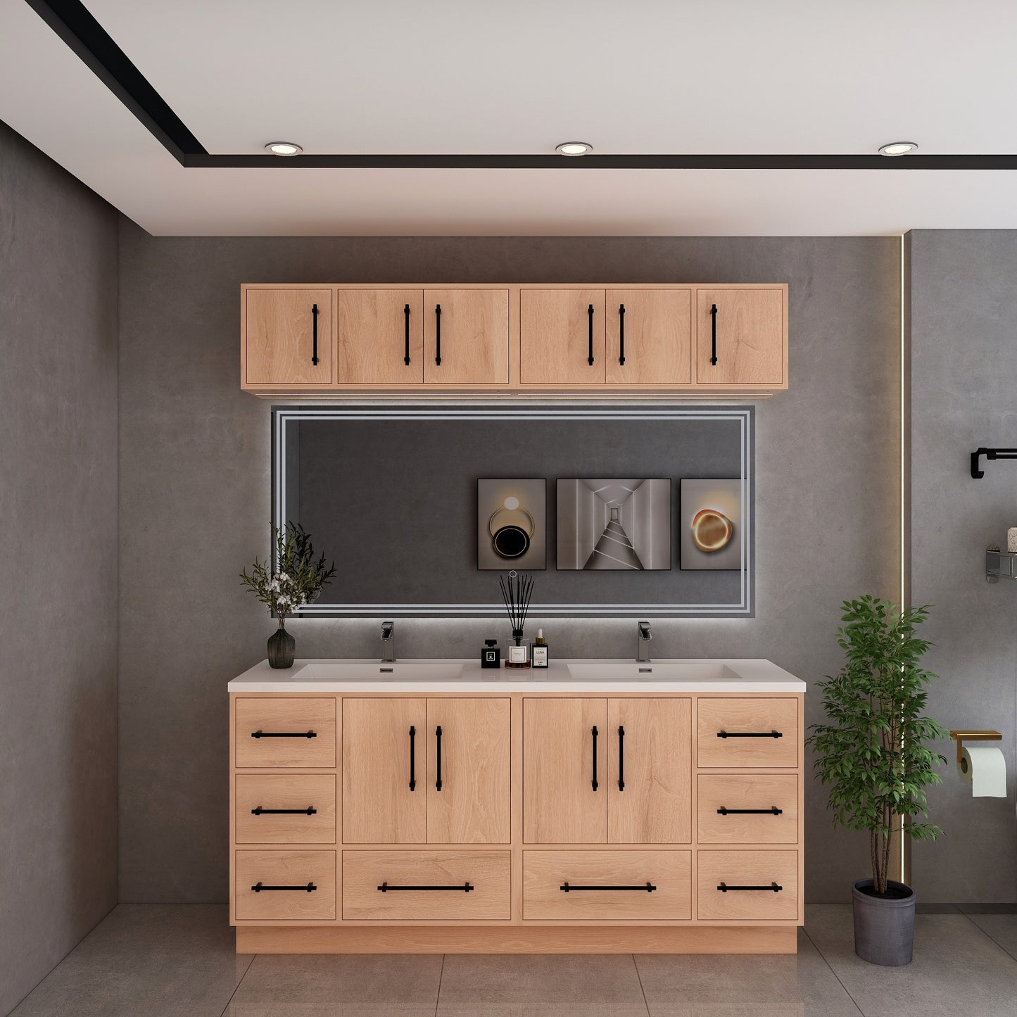 Victoria 72" Solid Wood Freestanding Bathroom Vanity in Red Oak, Double Sink Vanity | Better Vanity Solid Wood Floating Vanities