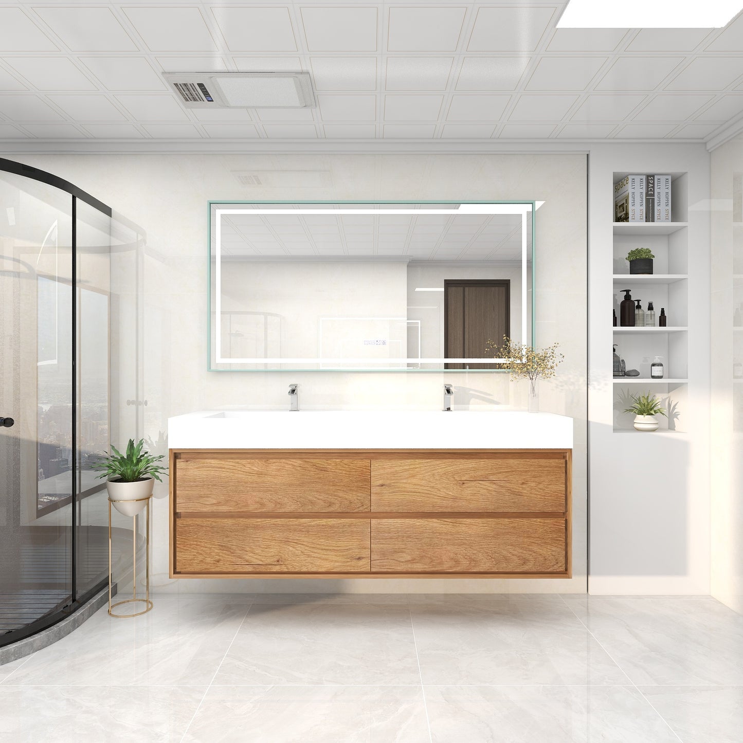 Saggia 72" Wall-Mounted Floating Bathroom Vanity with Reinforced Acrylic Double Sink in Teak Oak | Better Vanity Modern Luxury Bathroom Vanities