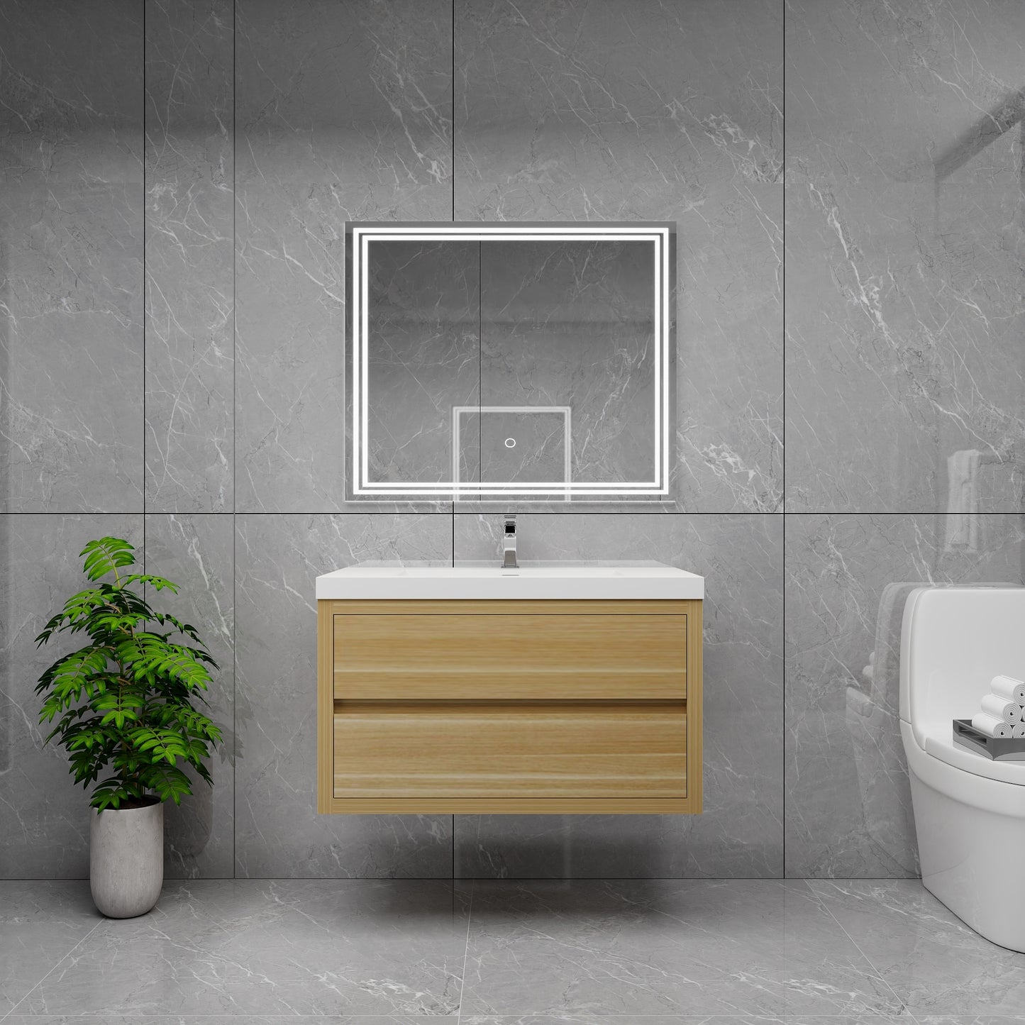 Louis 36" Solid Wood Floating Bathroom Vanity in Light Oak | Better Vanity Solid Wood Floating Vanities