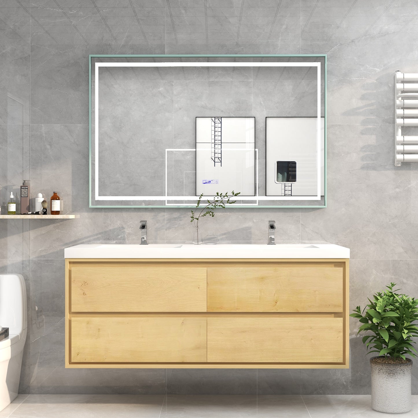 Saggia 60" Floating Vanity with Double Sink Set in Light Oak