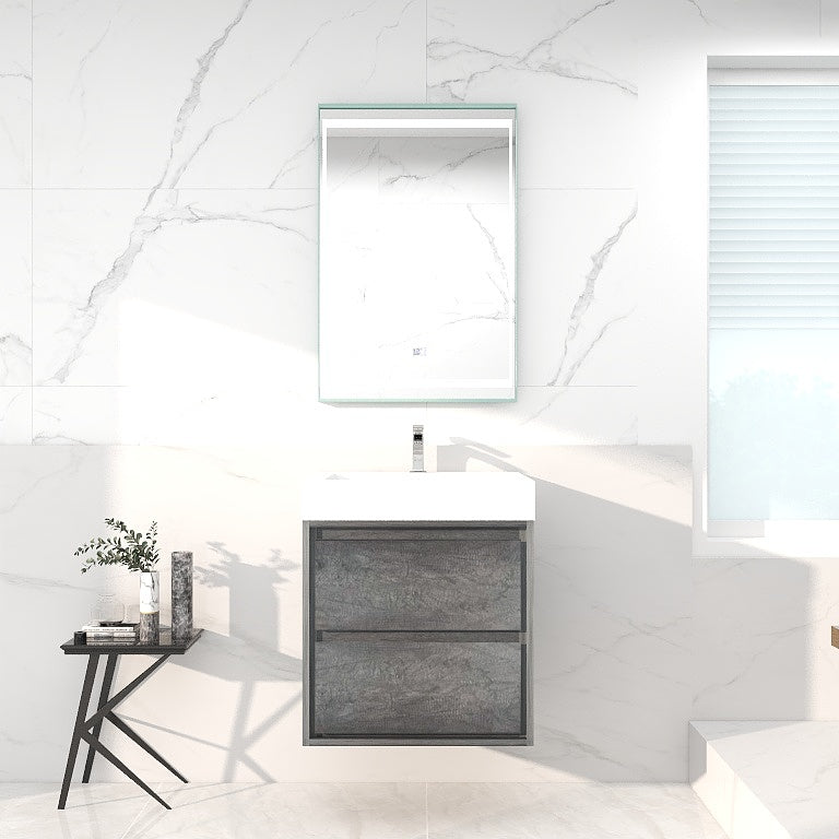 Saggia 24" Wall-Mounted Floating Bathroom Vanity with Reinforced Acrylic Sink in Smoke Oak | Better Vanity Modern Luxury Bathroom Vanities