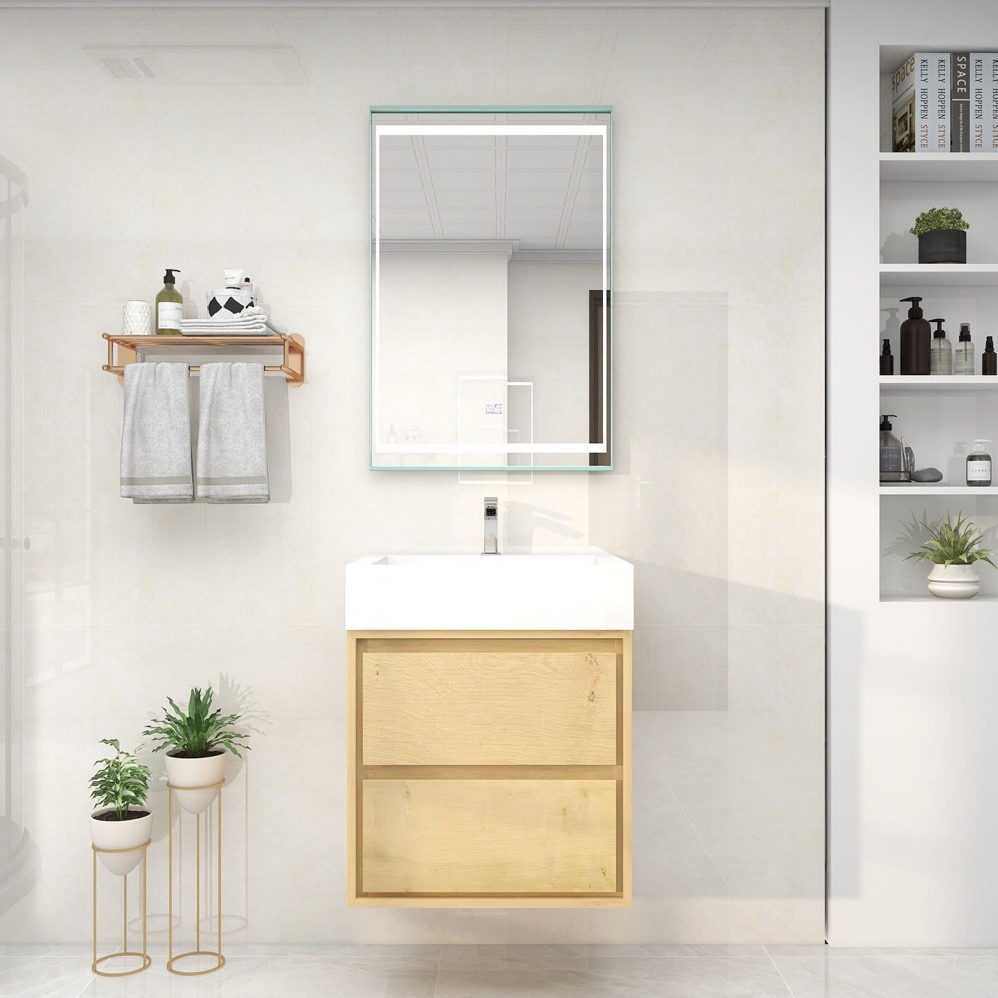 Saggia 24" Wall-Mounted Floating Bathroom Vanity with Reinforced Acrylic Sink in Light Oak | Better Vanity Modern Luxury Bathroom Vanities