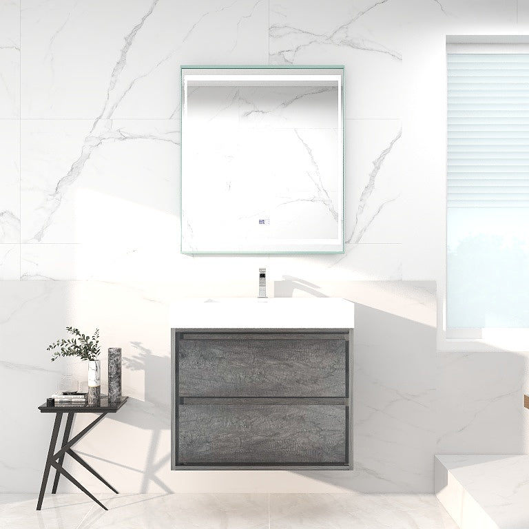 Saggia 30" Wall-Mounted Floating Bathroom Vanity with Reinforced Acrylic Sink in Smoke Oak | Better Vanity Modern Luxury Bathroom Vanities