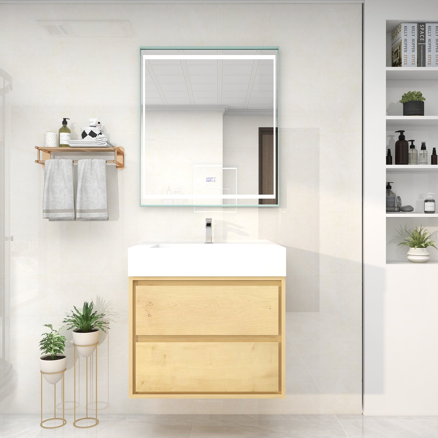 Saggia 30" Wall-Mounted Floating Bathroom Vanity with Reinforced Acrylic Sink in Light Oak | Better Vanity Modern Luxury Bathroom Vanities