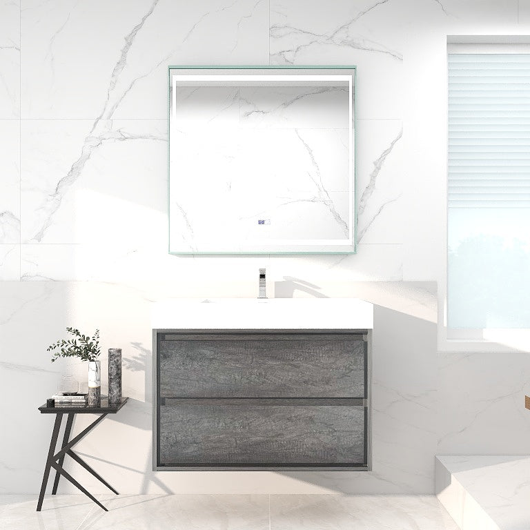 Saggia 36" Wall-Mounted Floating Bathroom Vanity with Reinforced Acrylic Sink in Smoke Oak | Better Vanity Modern Luxury Bathroom Vanities