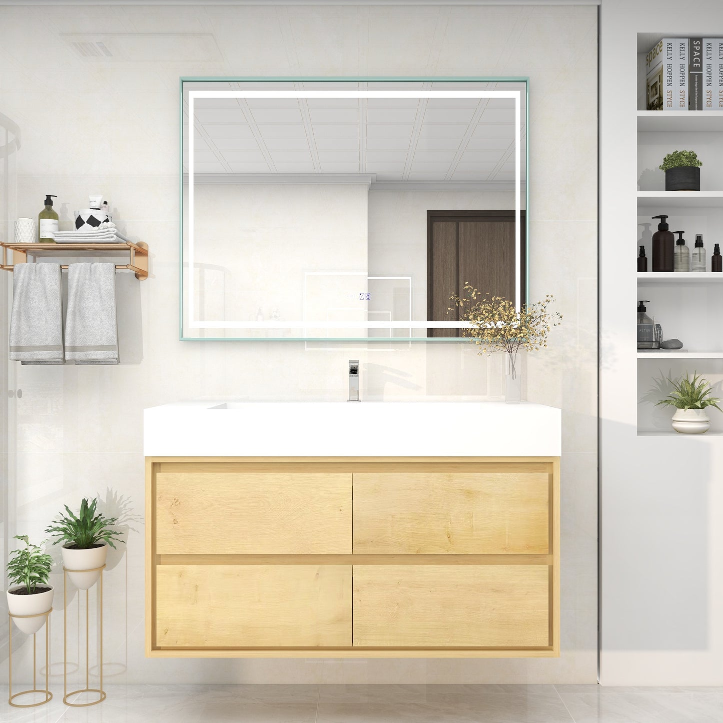 Saggia 48" Wall-Mounted Floating Bathroom Vanity with Reinforced Acrylic Sink in Light Oak | Better Vanity Modern Luxury Bathroom Vanities