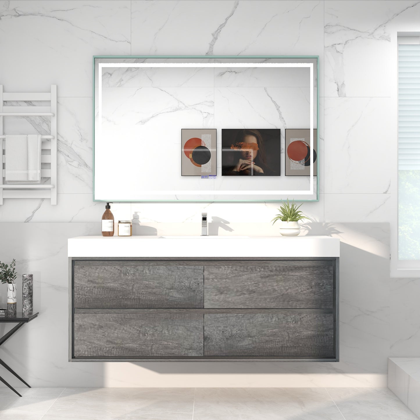 Saggia 60" Wall-Mounted Floating Bathroom Vanity with Reinforced Acrylic Sink in Smoke Oak | Better Vanity Modern Luxury Bathroom Vanities