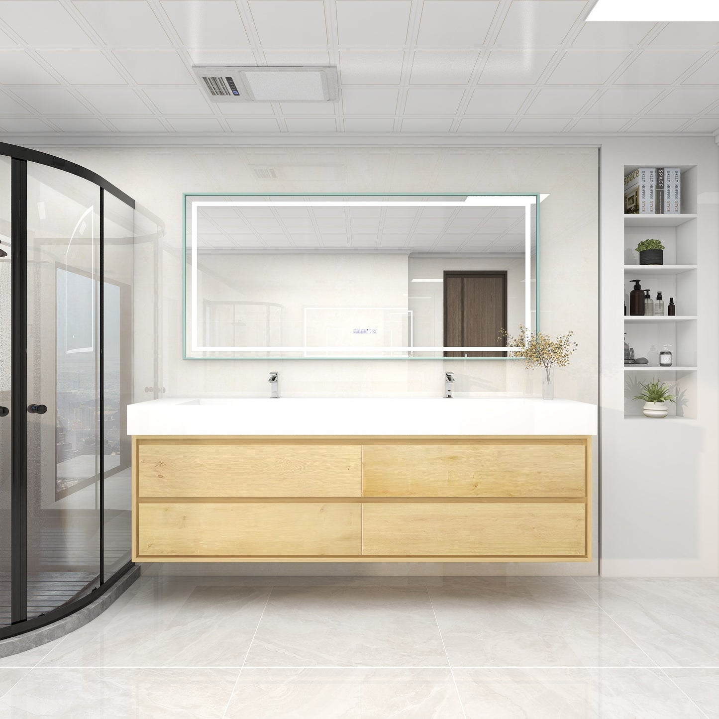Saggia 84" Wall-Mounted Floating Bathroom Vanity with Reinforced Acrylic Double Sink in Light Oak | Better Vanity Modern Luxury Bathroom Vanities
