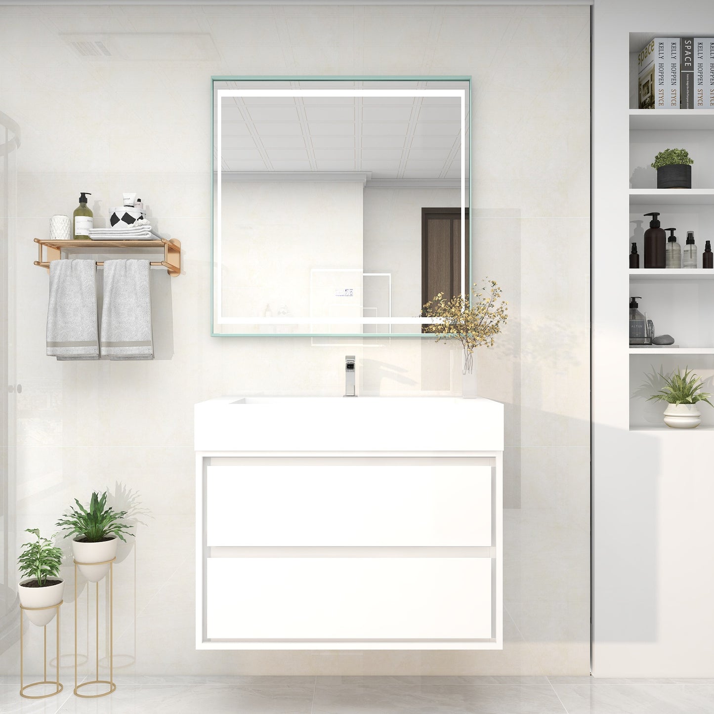 Saggia 36" Wall-Mounted Floating Bathroom Vanity with Reinforced Acrylic Sink in Gloss White | Better Vanity Modern Luxury Bathroom Vanities