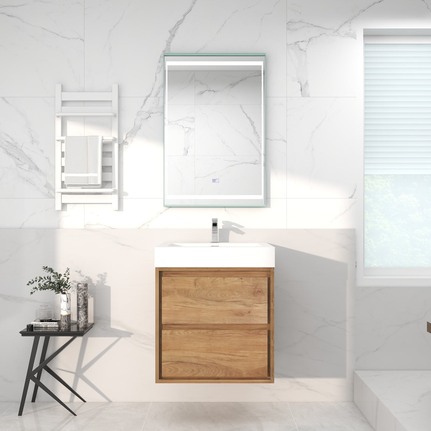 Saggia 24" Wall-Mounted Floating Bathroom Vanity with Reinforced Acrylic Sink in White Oak | Better Vanity Modern Luxury Bathroom Vanities
