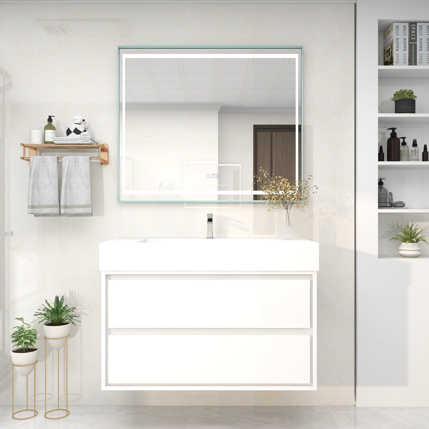 Saggia 42" Wall-Mounted Floating Bathroom Vanity with Reinforced Acrylic Sink in Gloss White | Better Vanity Modern Luxury Bathroom Vanities