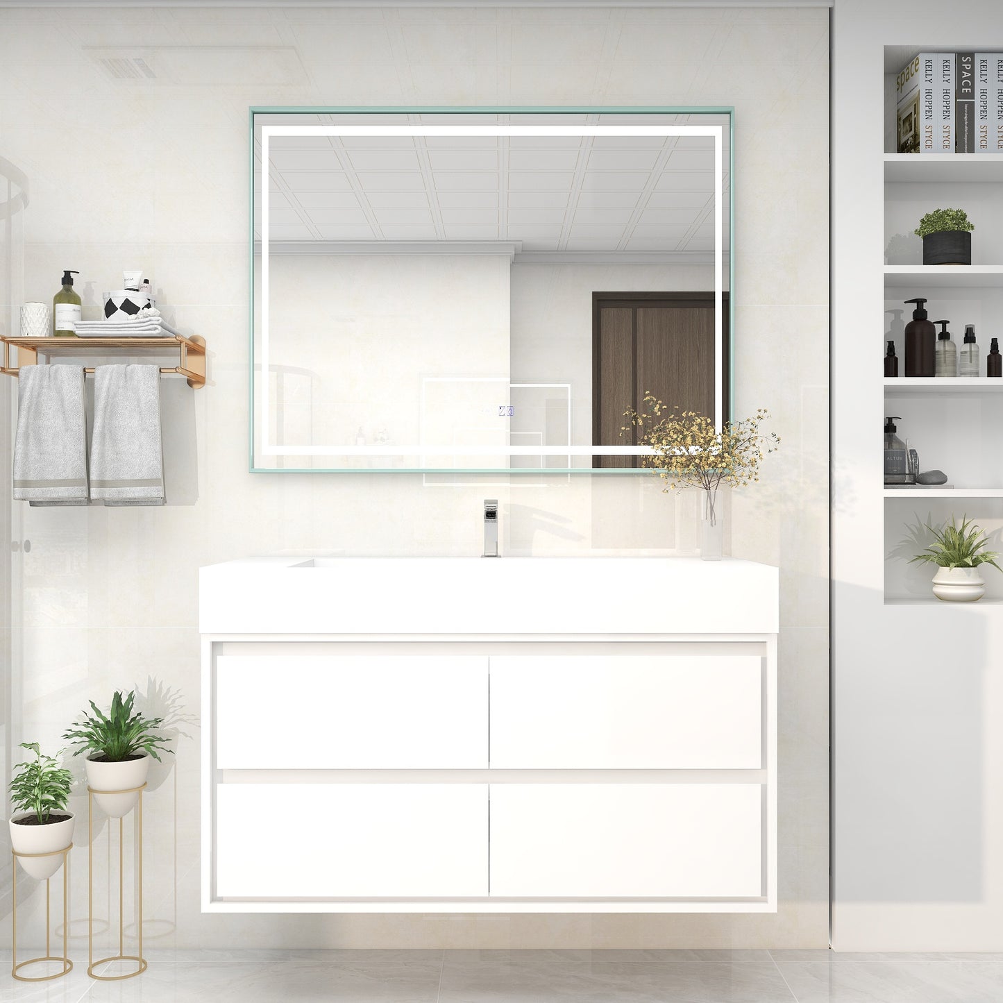 Saggia 48" Wall-Mounted Floating Bathroom Vanity with Reinforced Acrylic Sink in Gloss White | Better Vanity Modern Luxury Bathroom Vanities