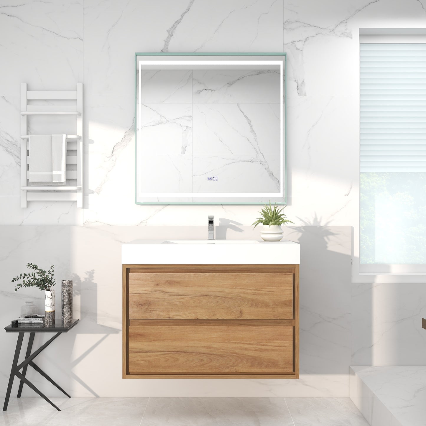 Saggia 36" Wall-Mounted Floating Bathroom Vanity with Reinforced Acrylic Sink in White Oak | Better Vanity Modern Luxury Bathroom Vanities