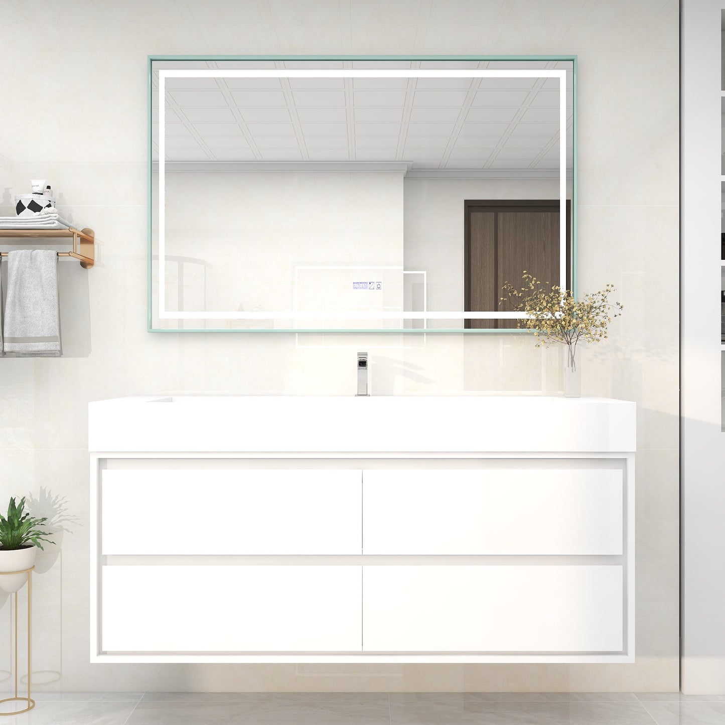 Saggia 60" Wall-Mounted Floating Bathroom Vanity with Reinforced Acrylic Sink in Gloss White | Better Vanity Modern Luxury Bathroom Vanities