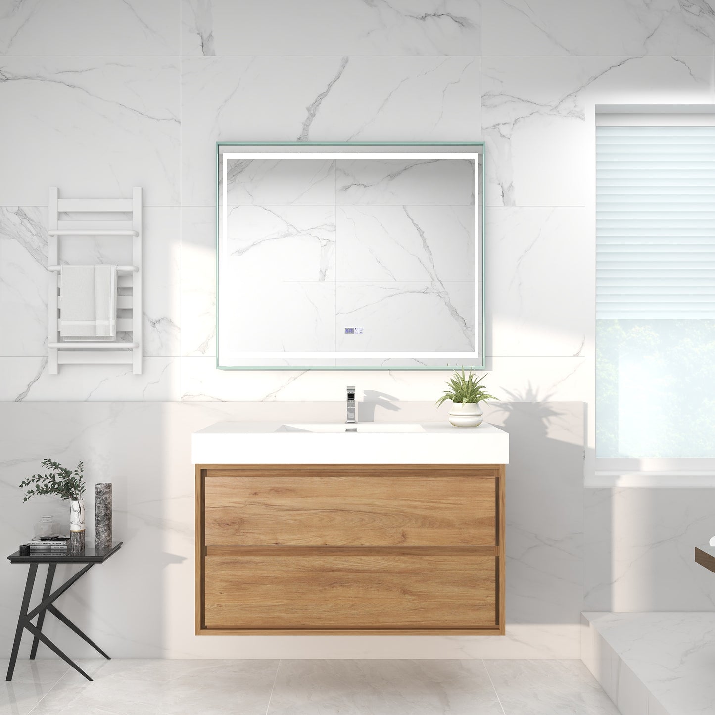 Saggia 42" Wall-Mounted Floating Bathroom Vanity with Reinforced Acrylic Sink in White Oak | Better Vanity Modern Luxury Bathroom Vanities