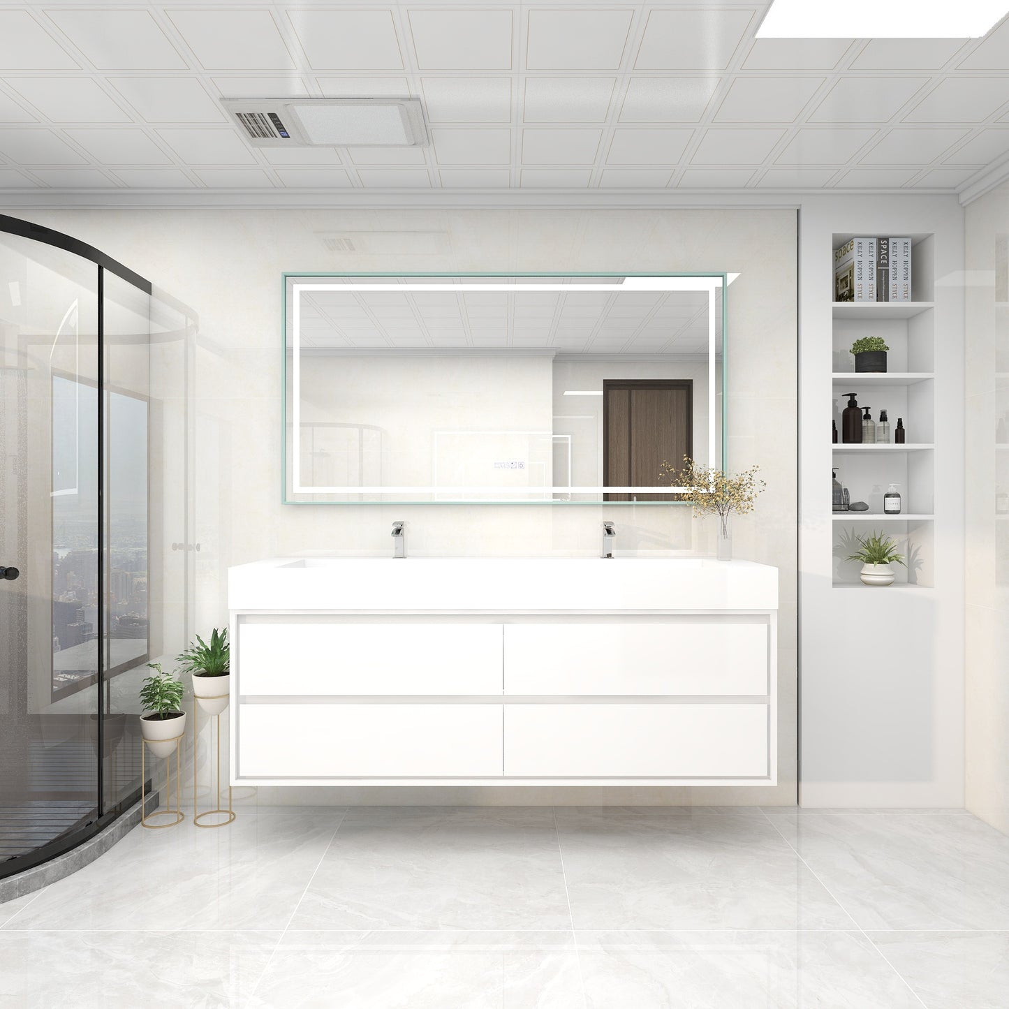 Saggia 72" Wall-Mounted Floating Bathroom Vanity with Reinforced Acrylic Double Sink in Gloss White | Better Vanity Modern Luxury Bathroom Vanities