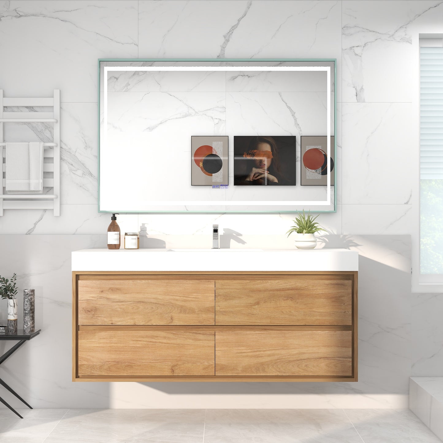 Saggia 60" Wall-Mounted Floating Bathroom Vanity with Reinforced Acrylic Sink in White Oak | Better Vanity Modern Luxury Bathroom Vanities