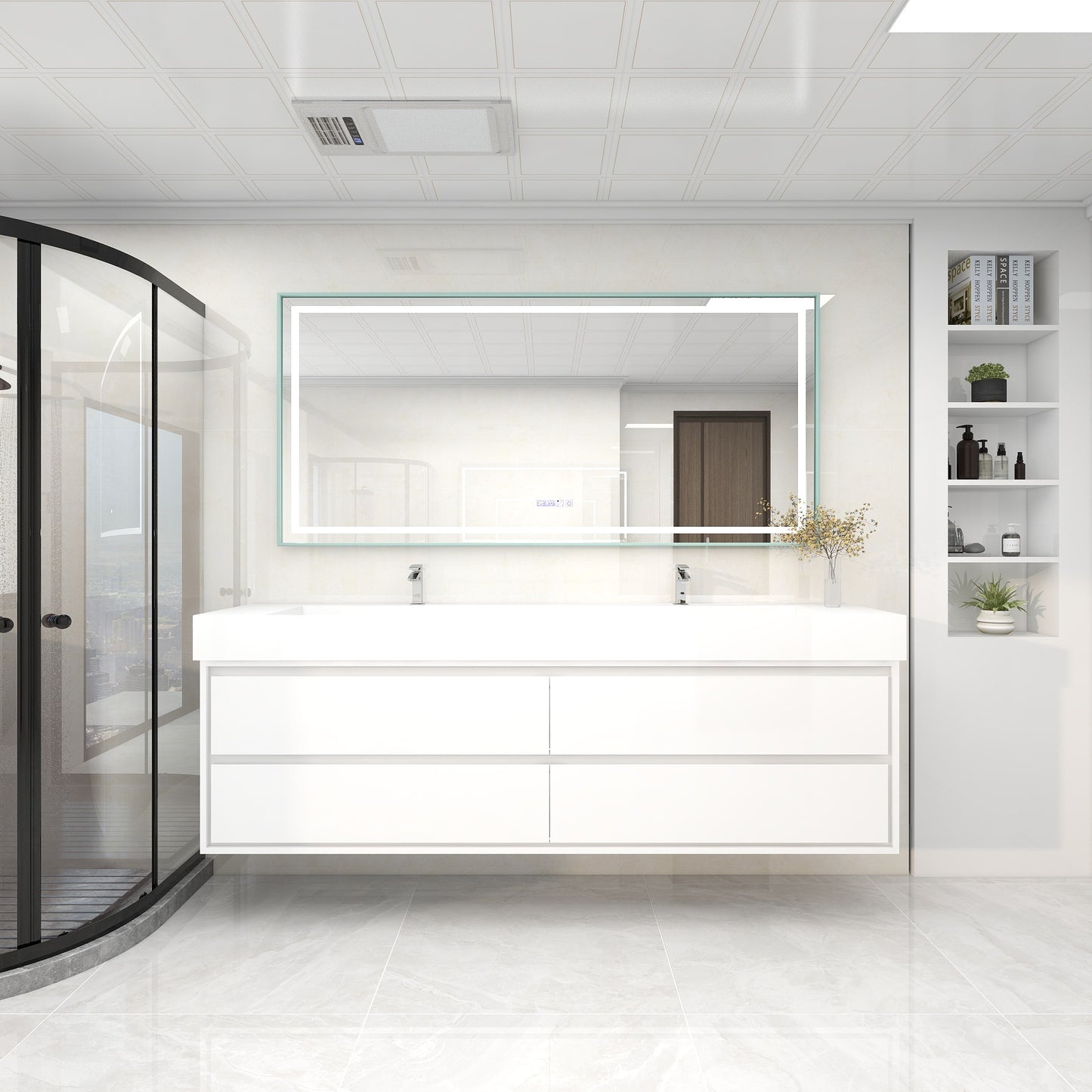 Saggia 84" Wall-Mounted Floating Bathroom Vanity with Reinforced Acrylic Double Sink in Gloss White | Better Vanity Modern Luxury Bathroom Vanities
