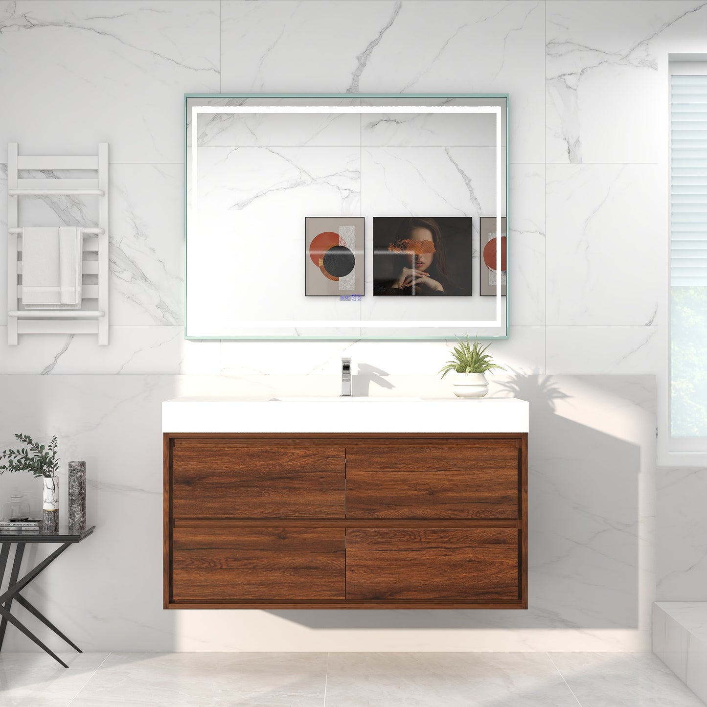 Saggia 48" Wall-Mounted Floating Bathroom Vanity with Reinforced Acrylic Sink in Rosewood | Better Vanity Modern Luxury Bathroom Vanities