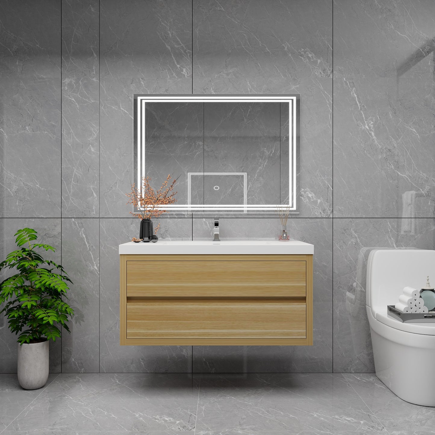 Louis 42" Solid Wood Floating Bathroom Vanity in Light Oak | Better Vanity Solid Wood Floating Vanities