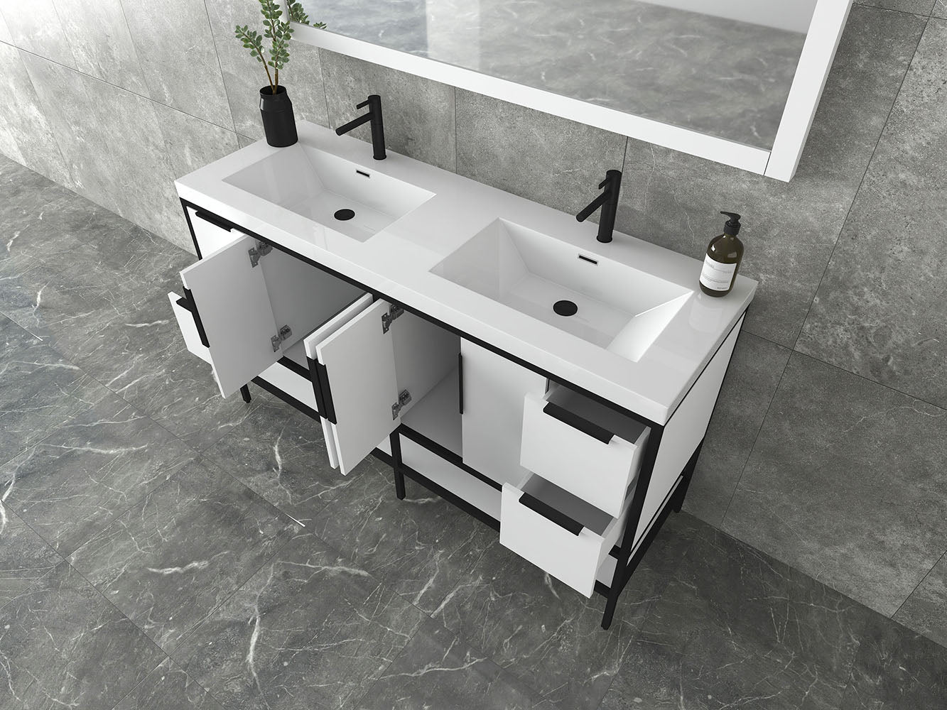 Matthew 60" Glossy White Freestanding Vanity with Reinforced Acrylic Sinks