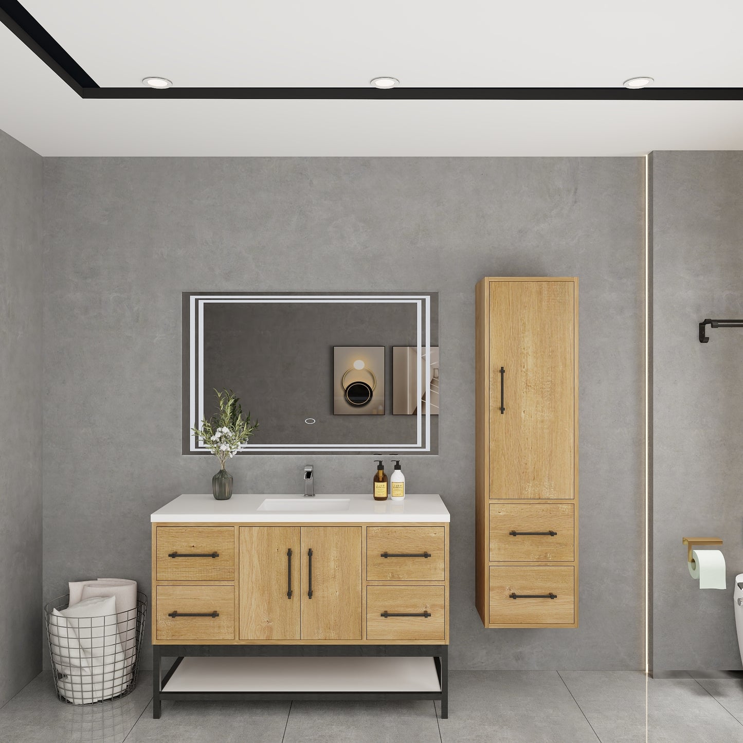 Victoria 48" Solid Wood Floating Open Shelf Bathroom Vanity in Oak | Better Vanity Solid Wood Floating Vanities