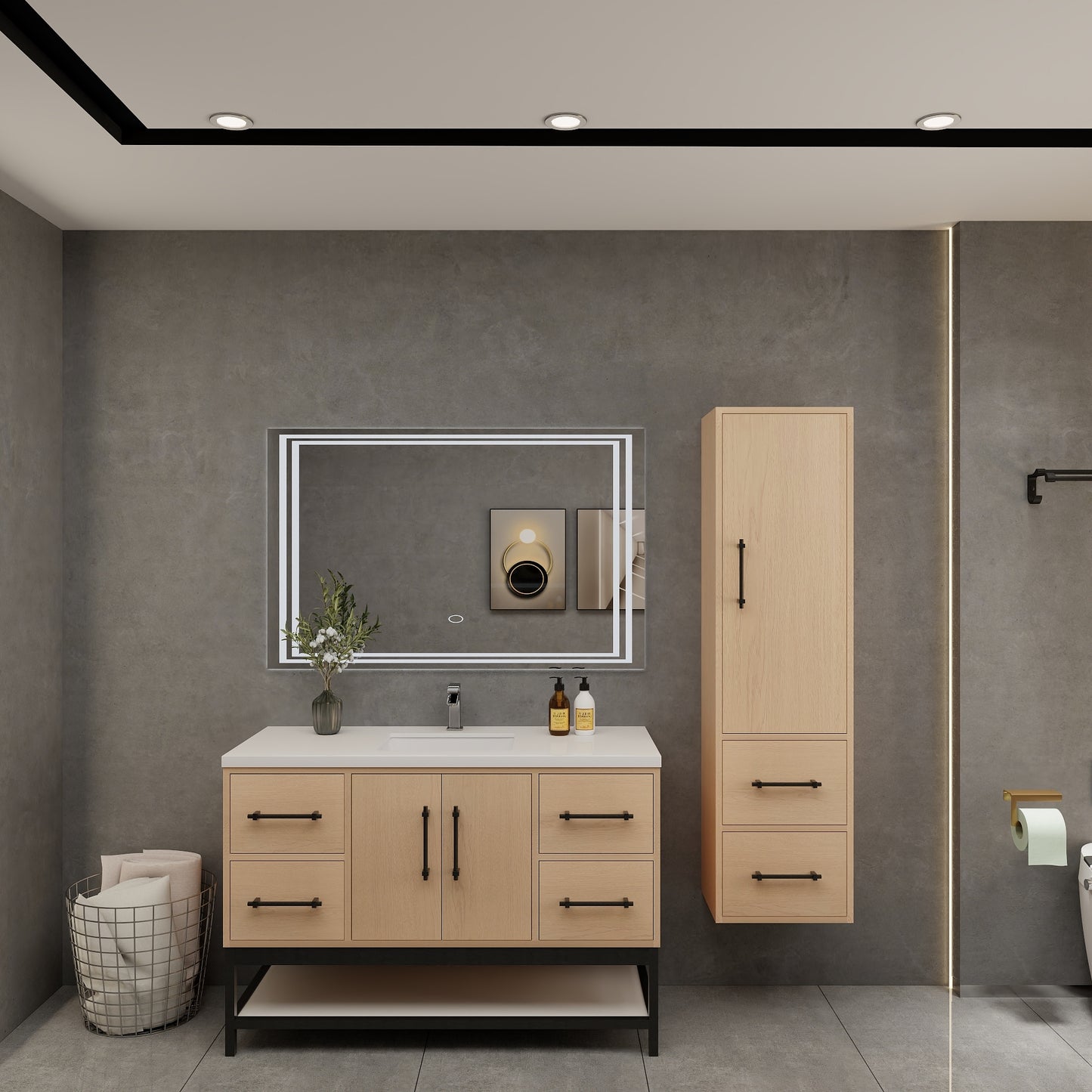 Victoria 48" Solid Wood Floating Open Shelf Bathroom Vanity in Yellow Oak | Better Vanity Solid Wood Floating Vanities