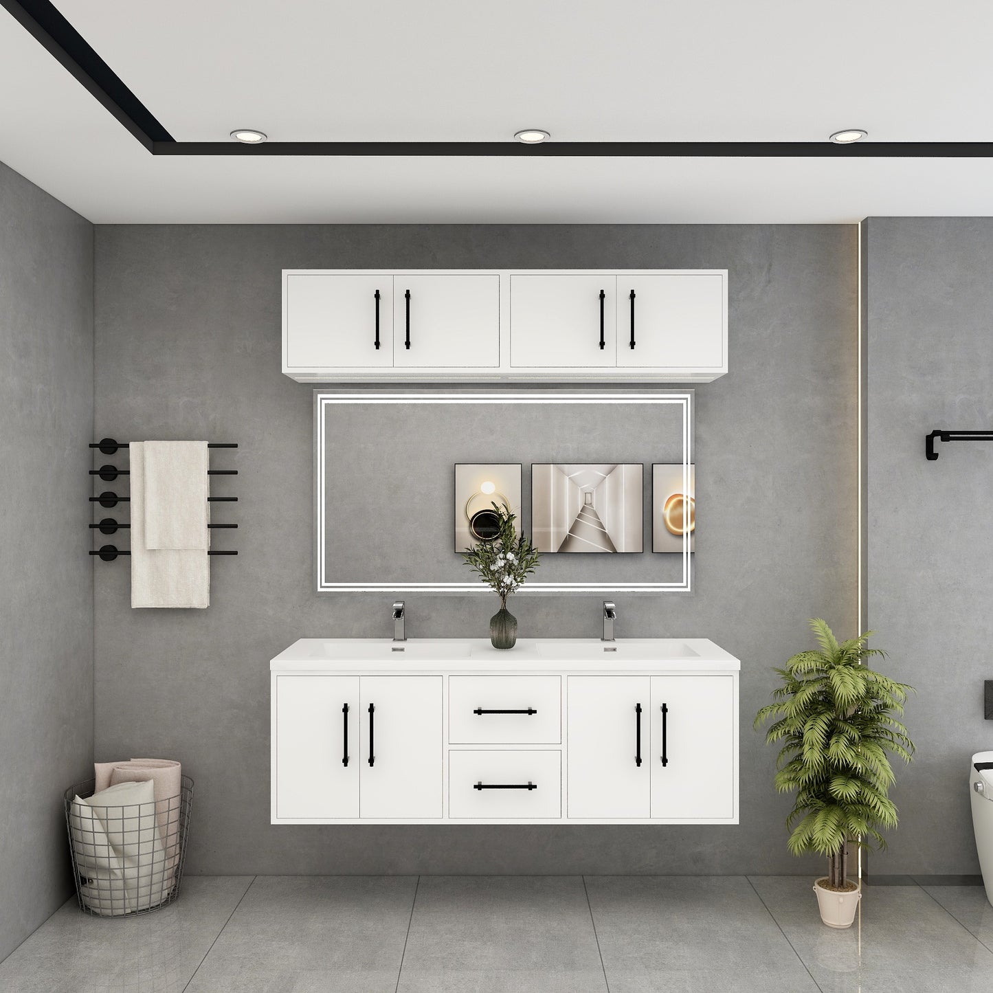 Victoria 60" Solid Wood Floating Bathroom Vanity in Gloss White, Double Sink Vanity | Better Vanity Solid Wood Floating Vanities