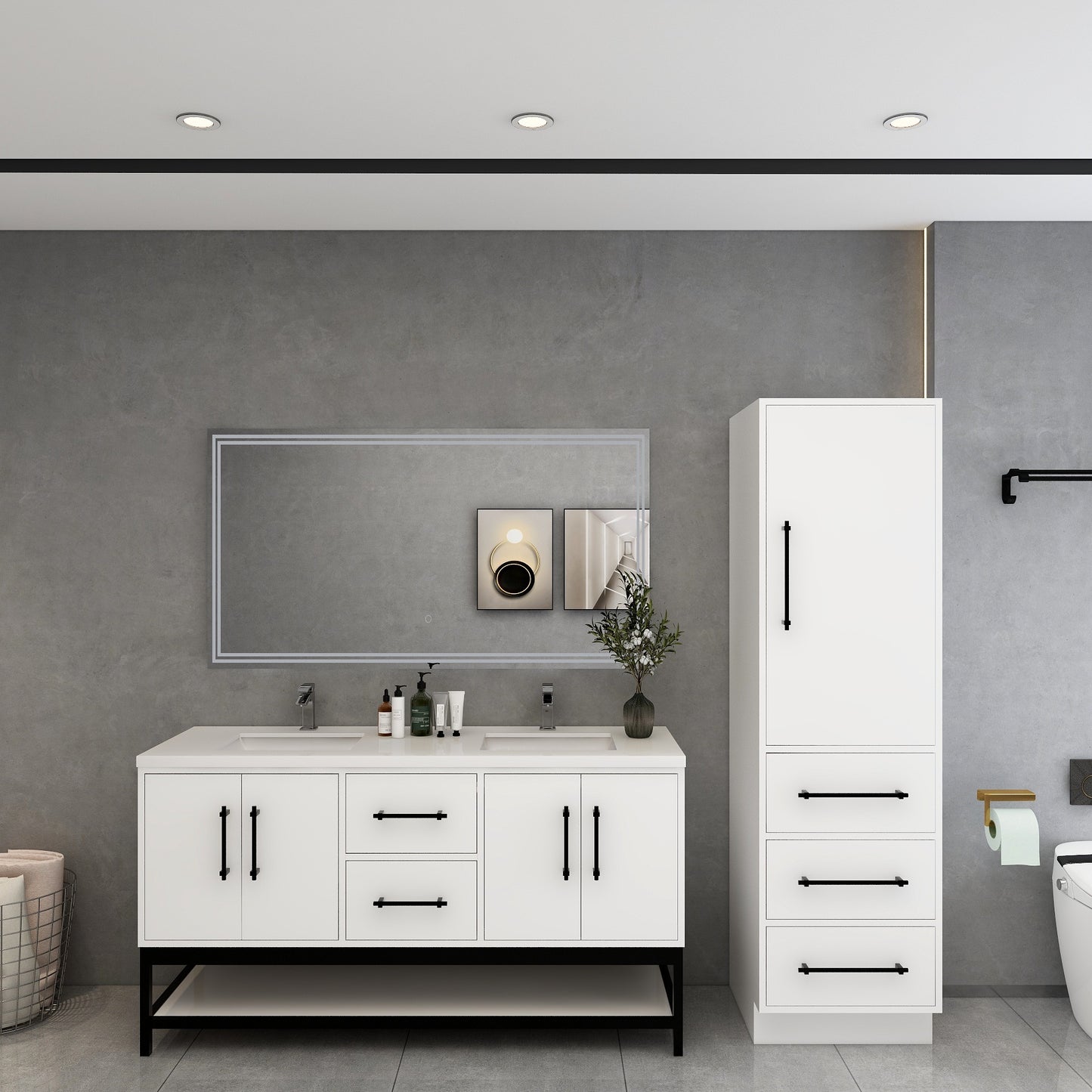 Victoria 60" Solid Wood Floating Open Shelf Bathroom Vanity in Gloss White, Double Sink Vanity | Better Vanity Solid Wood Floating Vanities