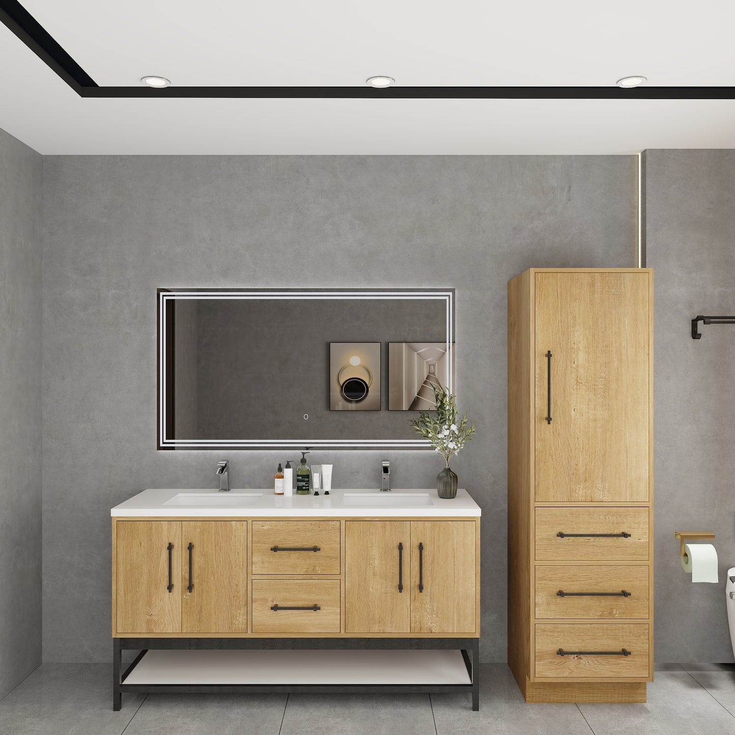 Victoria 60" Solid Wood Floating Open Shelf Bathroom Vanity in Oak, Double Sink Vanity | Better Vanity Solid Wood Floating Vanities
