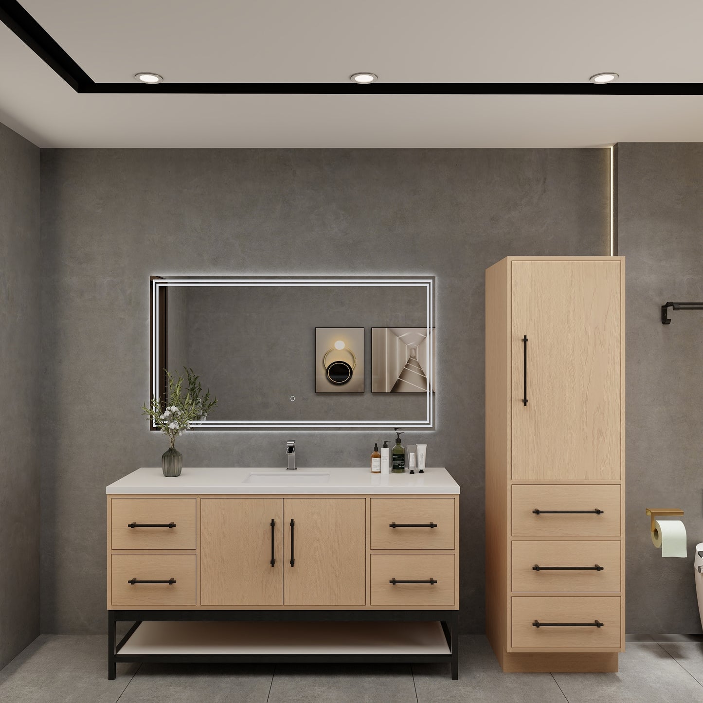 Victoria 60" Solid Wood Floating Open Shelf Bathroom Vanity in Yellow Oak, Single Sink Vanity | Better Vanity Solid Wood Floating Vanities