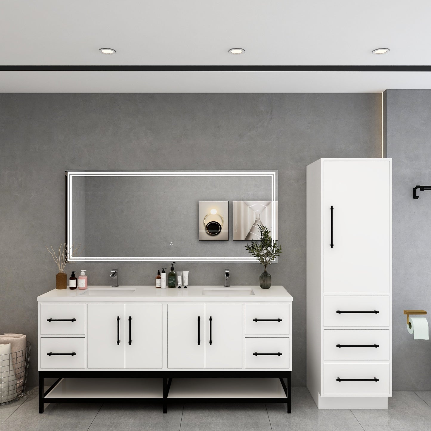 Victoria 72" Solid Wood Floating Open Shelf Bathroom Vanity in Gloss White, Double Sink Vanity | Better Vanity Solid Wood Floating Vanities