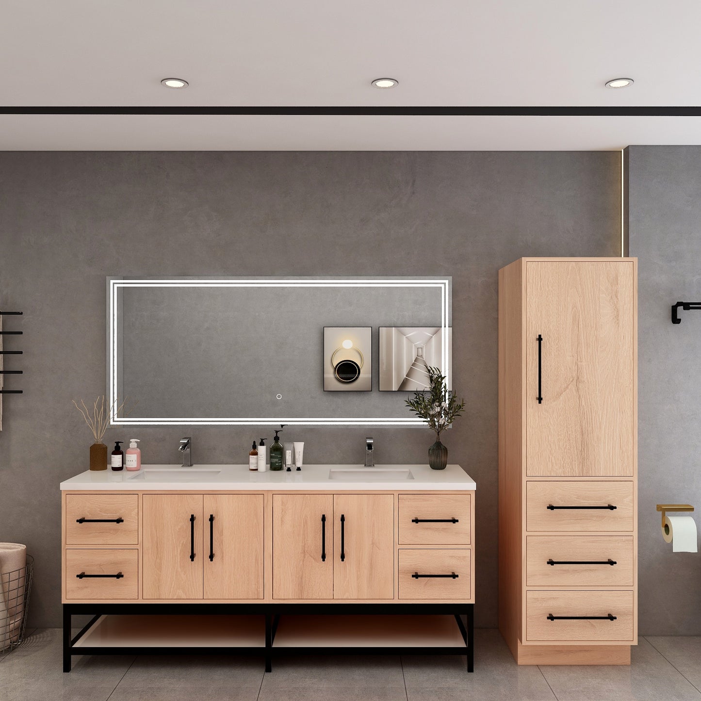 Victoria 72" Solid Wood Floating Open Shelf Bathroom Vanity in Red Oak, Double Sink Vanity | Better Vanity Solid Wood Floating Vanities