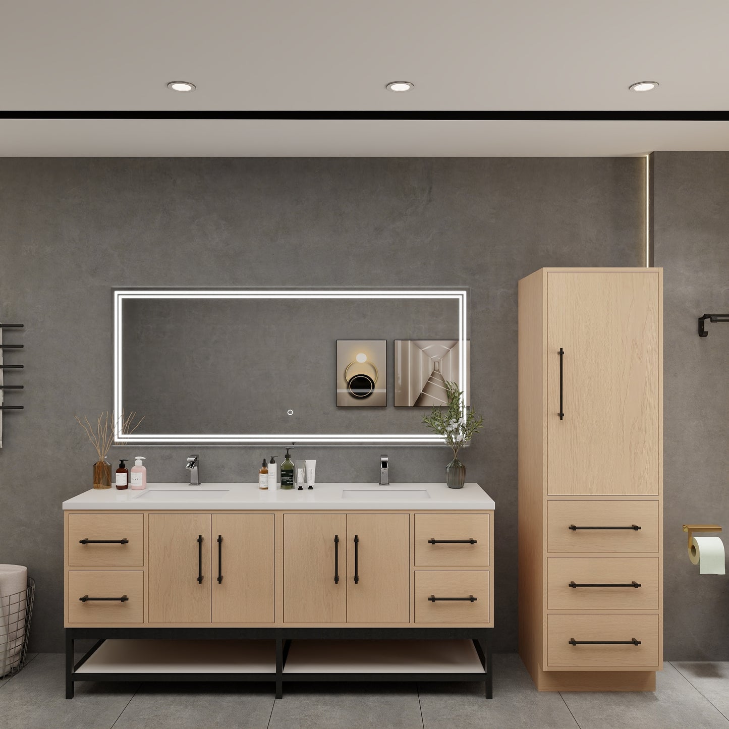 Victoria 72" Solid Wood Floating Open Shelf Bathroom Vanity in Yellow Oak, Double Sink Vanity | Better Vanity Solid Wood Floating Vanities