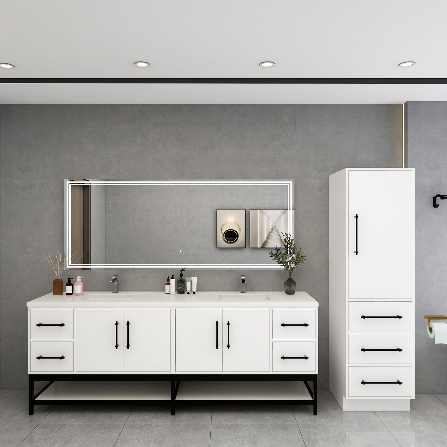 Victoria 84" Solid Wood Floating Open Shelf Bathroom Vanity in Gloss White, Double Sink Vanity | Better Vanity Solid Wood Floating Vanities