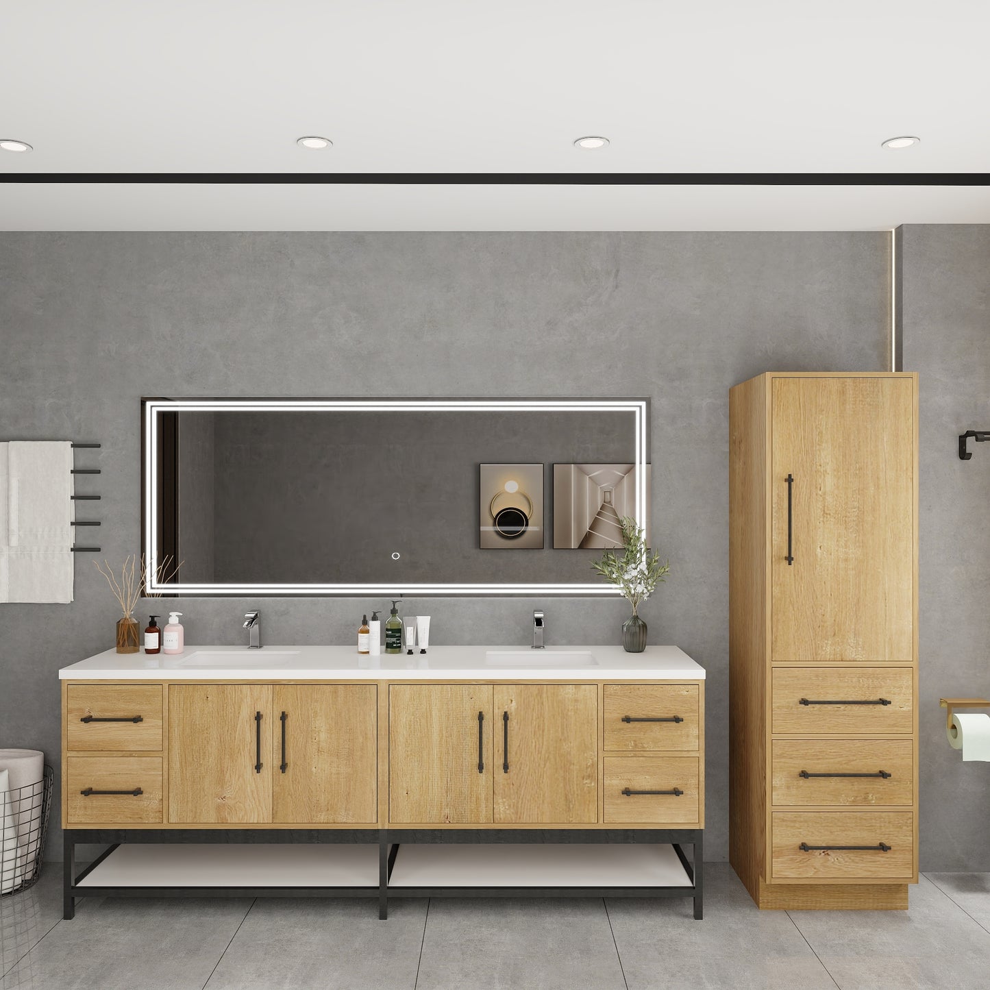 Victoria 84" Solid Wood Floating Open Shelf Bathroom Vanity in Oak, Double Sink Vanity | Better Vanity Solid Wood Floating Vanities