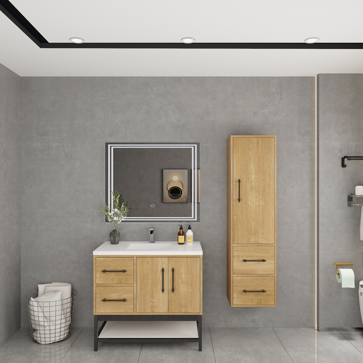 Victoria 36" Solid Wood Floating Open Shelf Bathroom Vanity in Oak | Better Vanity Solid Wood Floating Vanities