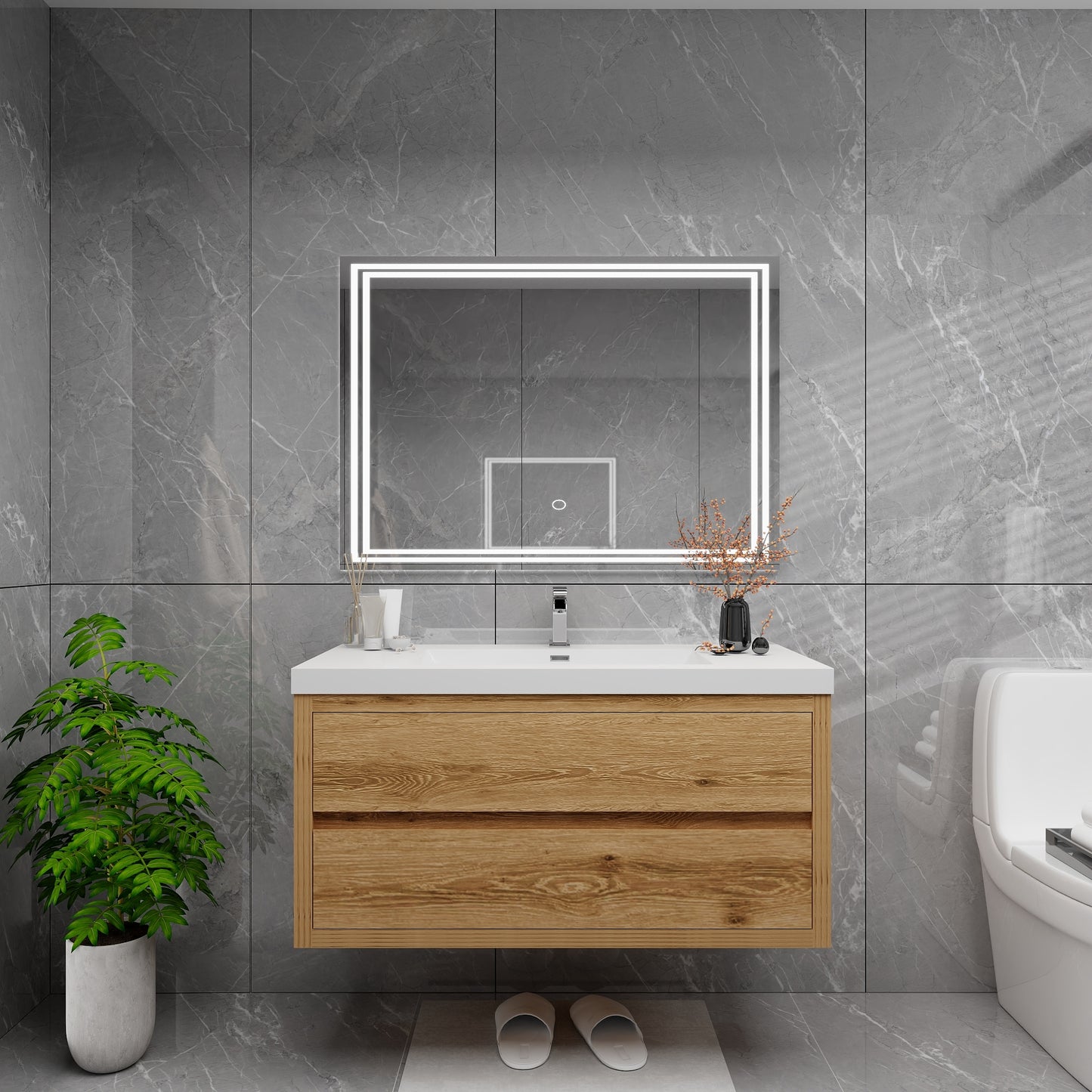 Louis 42" Solid Wood Floating Bathroom Vanity in Yellow Oak | Better Vanity Solid Wood Floating Vanities