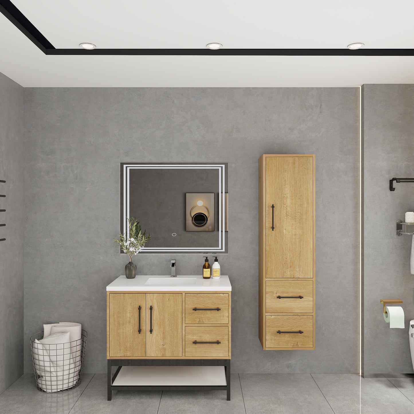 Victoria 36" Solid Wood Floating Open Shelf Bathroom Vanity in Oak | Better Vanity Solid Wood Floating Vanities