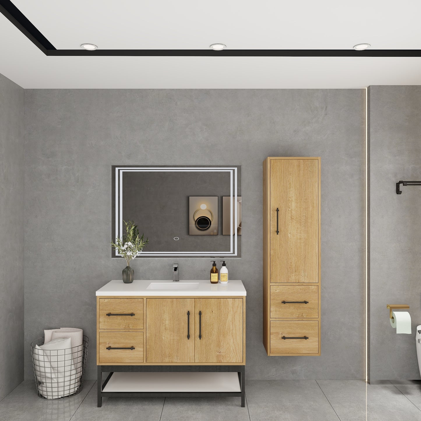 Victoria 42" Solid Wood Floating Open Shelf Bathroom Vanity in Oak | Better Vanity Solid Wood Floating Vanities