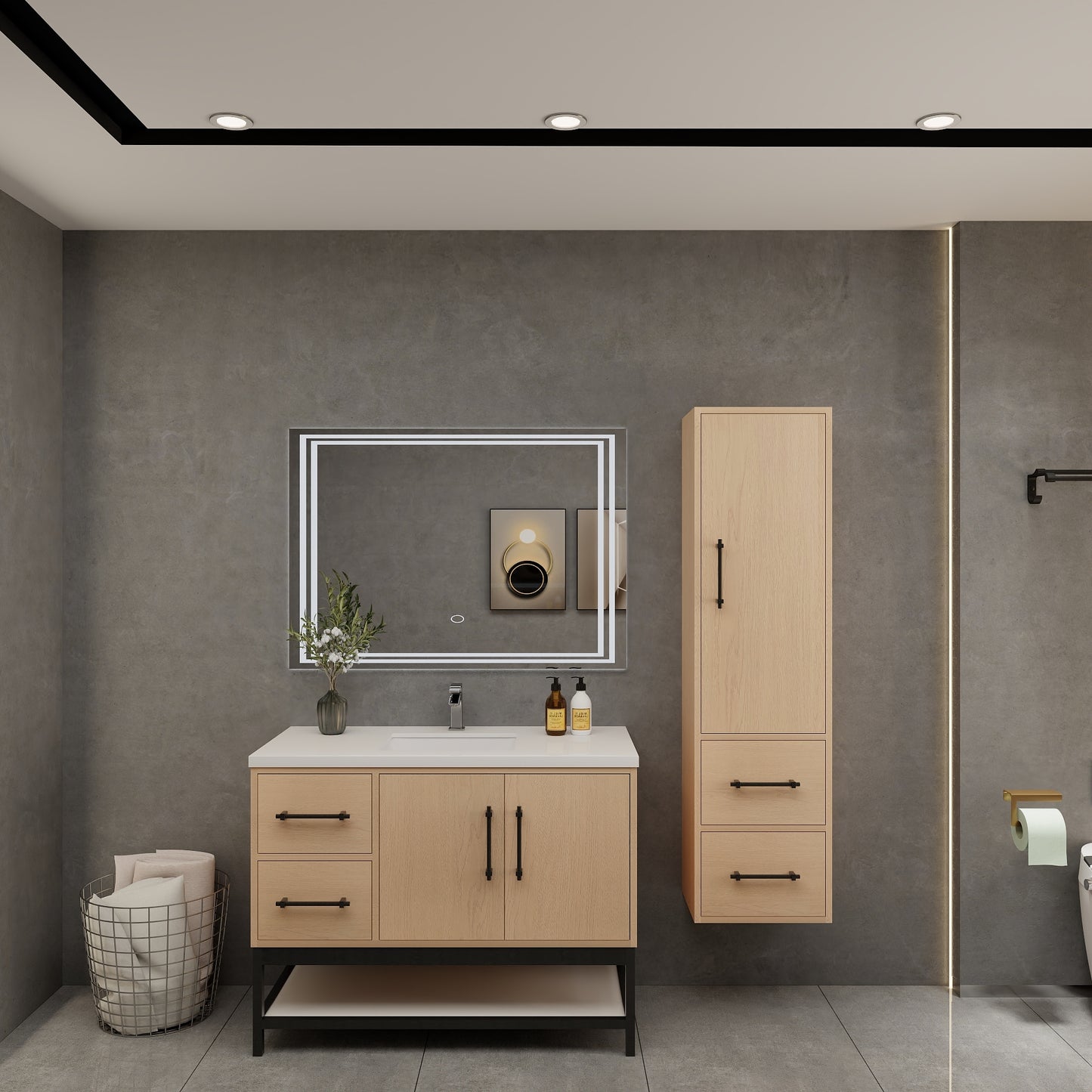 Victoria 42" Solid Wood Floating Open Shelf Bathroom Vanity in Yellow Oak | Better Vanity Solid Wood Floating Vanities