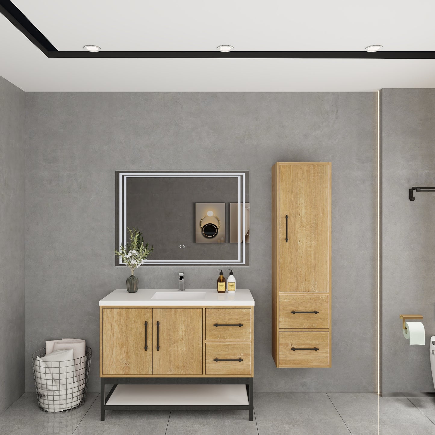 Victoria 42" Solid Wood Floating Open Shelf Bathroom Vanity in Oak | Better Vanity Solid Wood Floating Vanities