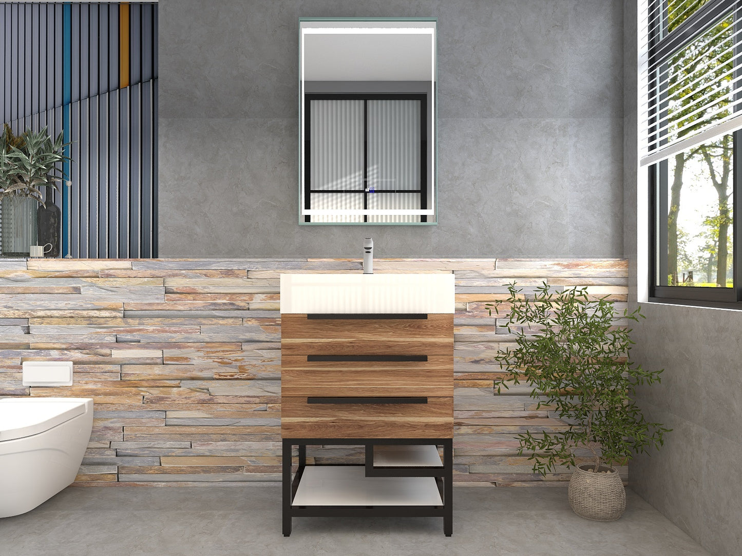 Bethany 24" Freestanding Bathroom Vanity with Reinforced Acrylic Sink in White Oak with Black Handles | Better Vanity Bath Vanities