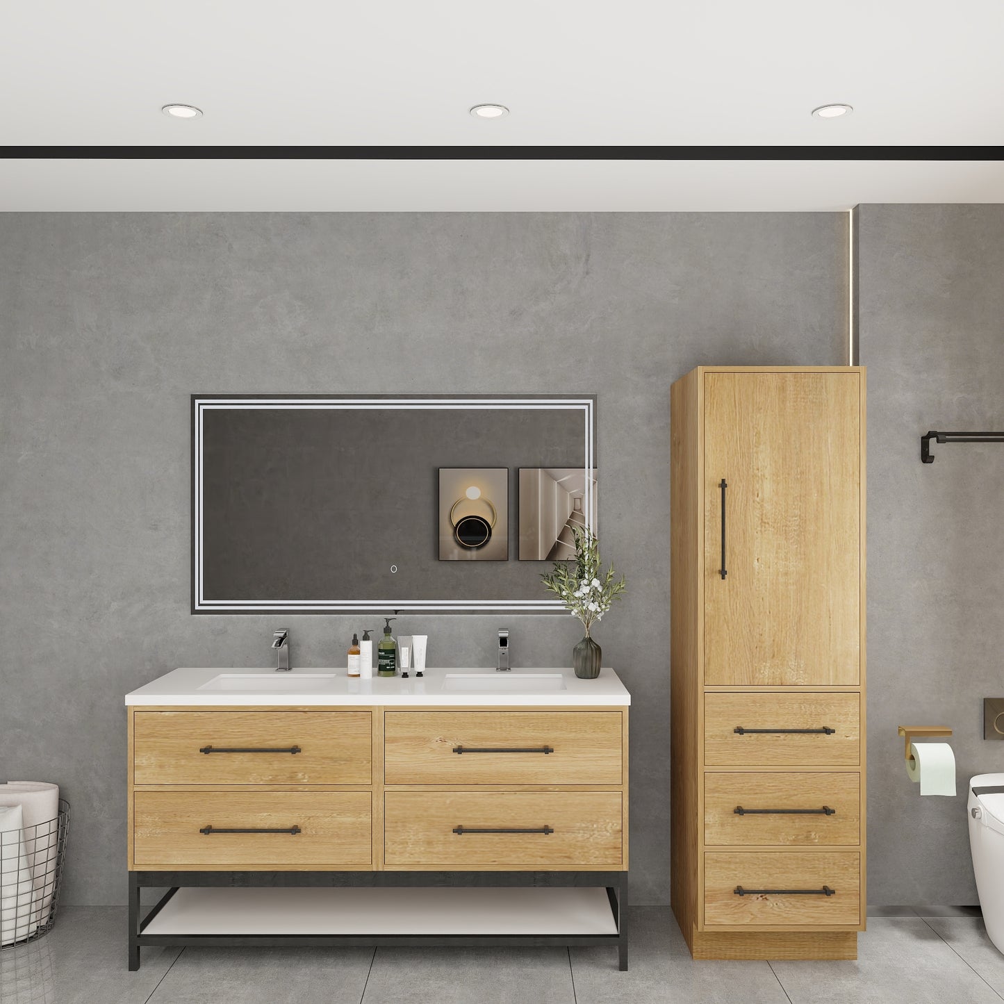 Victoria 60" Solid Wood Floating Open Shelf Bathroom Vanity in Oak, Double Vanity | Better Vanity Solid Wood Floating Vanities