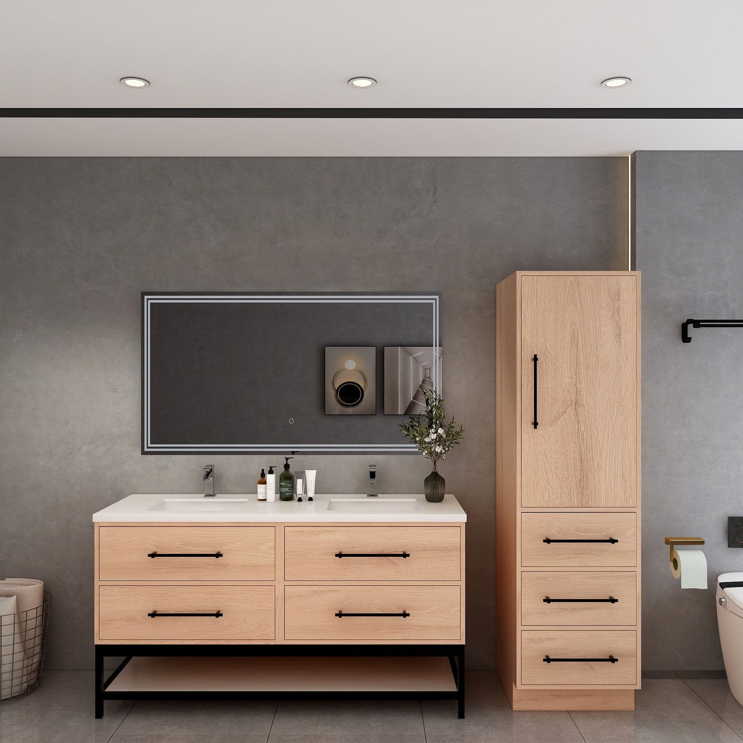 Victoria 60" Solid Wood Floating Open Shelf Bathroom Vanity in Red Oak, Double Vanity | Better Vanity Solid Wood Floating Vanities