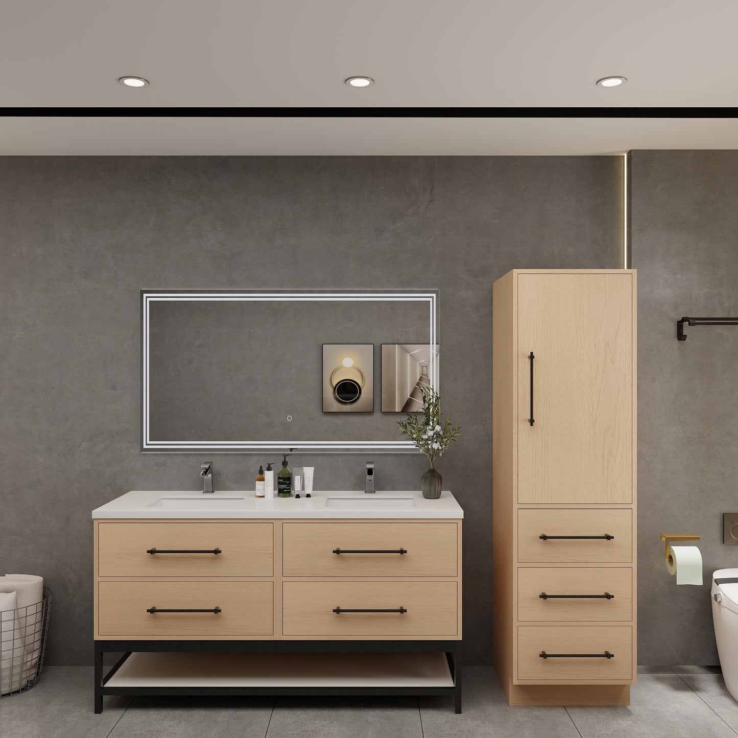 Victoria 60" Solid Wood Floating Open Shelf Bathroom Vanity in Yellow Oak, Double Vanity | Better Vanity Solid Wood Floating Vanities