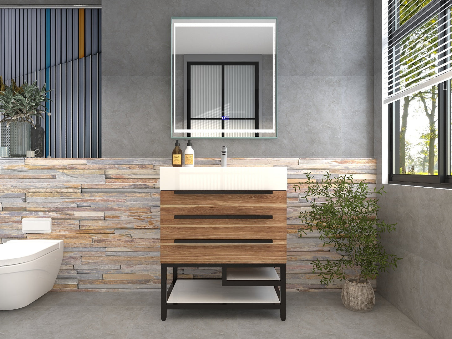 Bethany 30" Freestanding Bathroom Vanity with Reinforced Acrylic Sink in White Oak with Black Handles | Better Vanity Bath Vanities