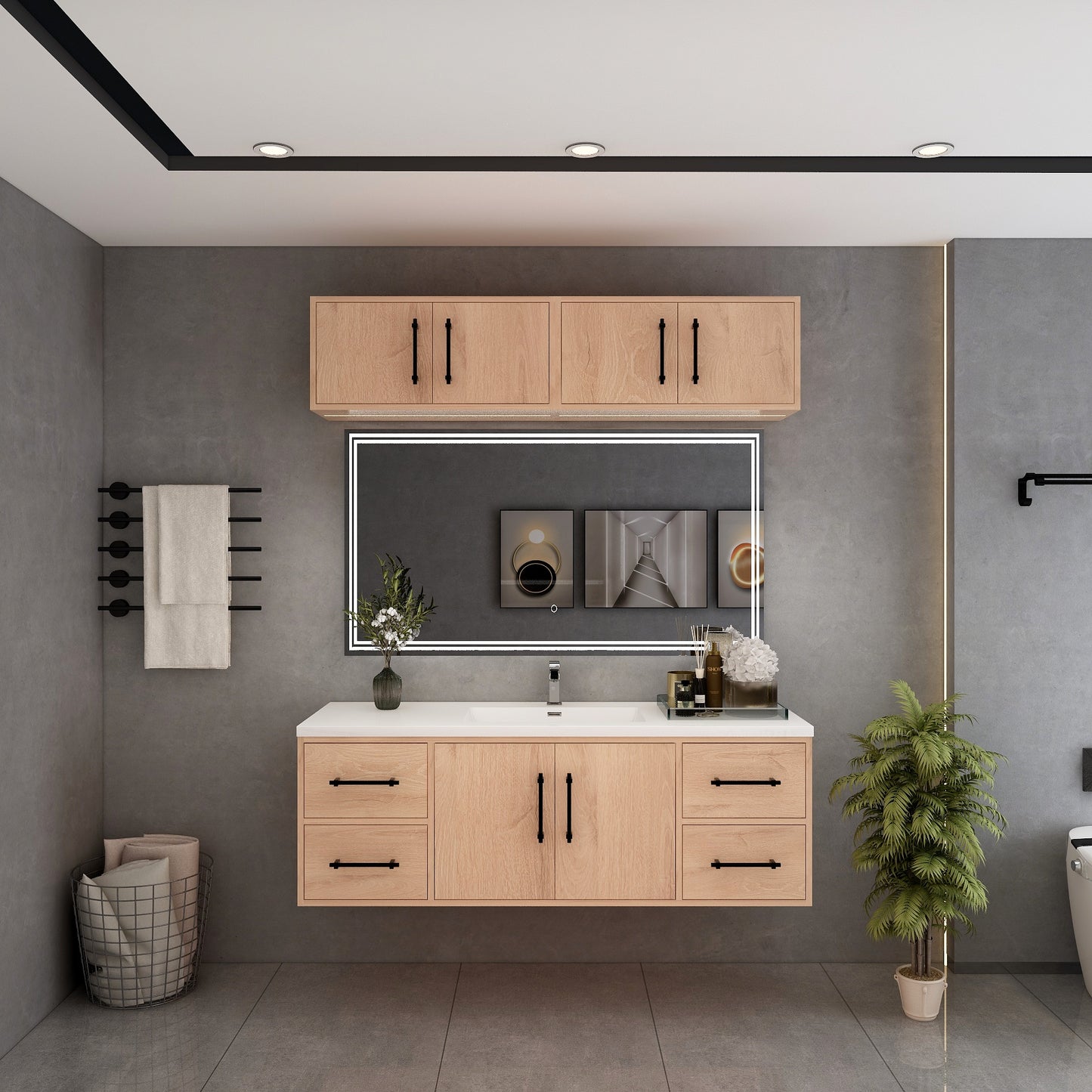 Victoria 60" Solid Wood Floating Bathroom Vanity in Red Oak, Single Sink Vanity | Better Vanity Solid Wood Floating Vanities