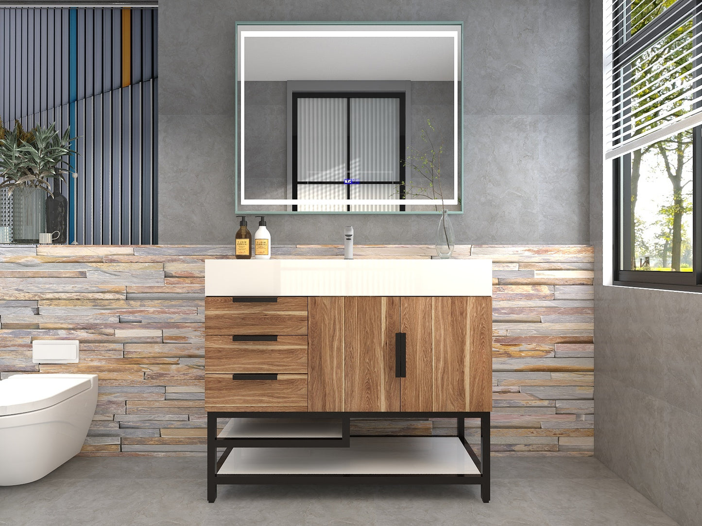 Bethany 42" Freestanding Bathroom Vanity with Reinforced Acrylic Sink in White Oak with Black Handles | Better Vanity Bath Vanities