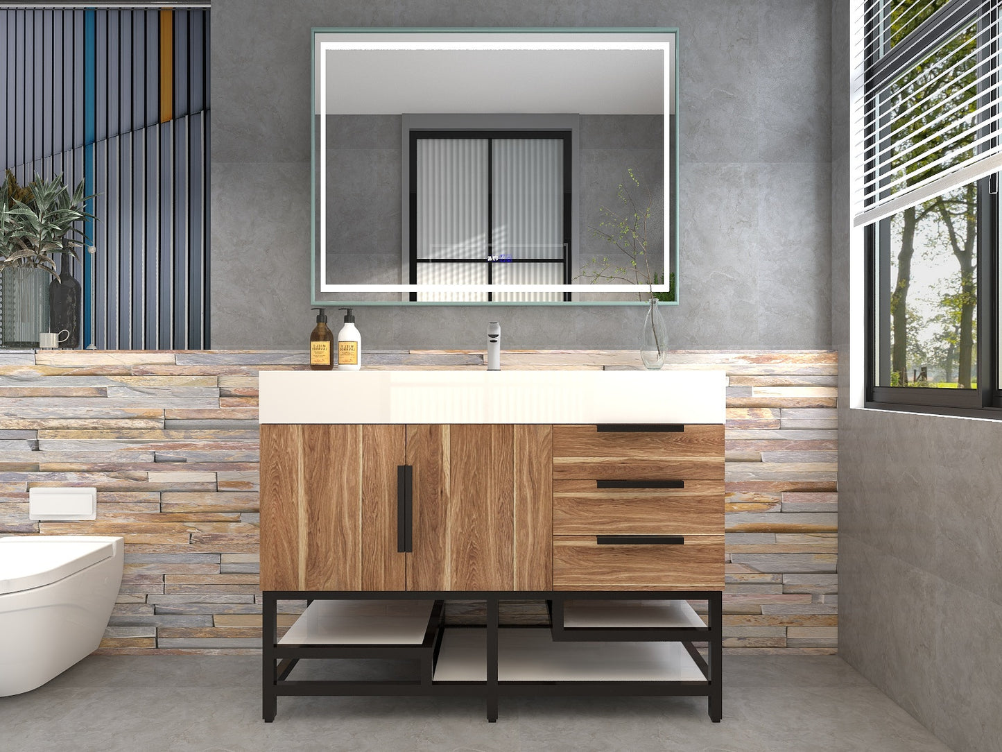 Bethany 48" Freestanding Bathroom Vanity with Reinforced Acrylic Sink in White Oak with Black Handles | Better Vanity Bath Vanities